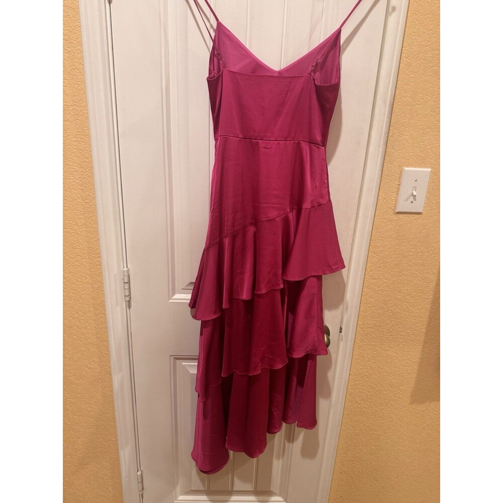 Charming Crush Hot Pink Satin Tiered Ruffled Midi Dress size xs - Picture 8 of 11